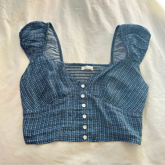 FULL TILT Tillys Button Front Womens Blue and Black Plaid Small Crop Top - Picture 2 of 9